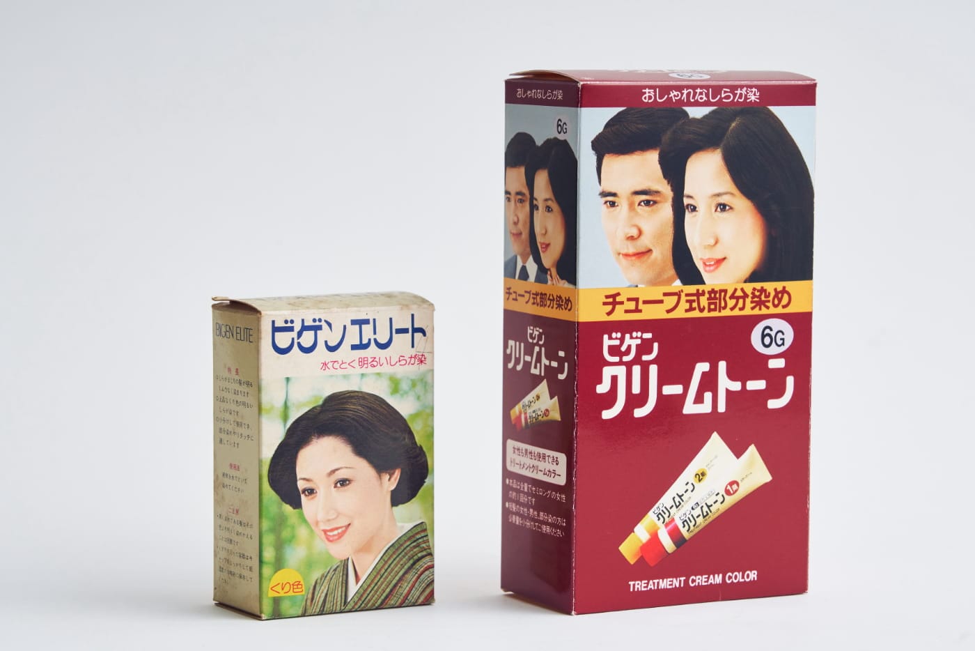 （左）初めてタレントを起用した「ビゲンエリート」（右）当社初のクリームタイプ「ビゲンクリームトーン」