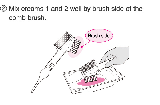 2.Mix creams 1 and 2 well by brush side of the comb brush.