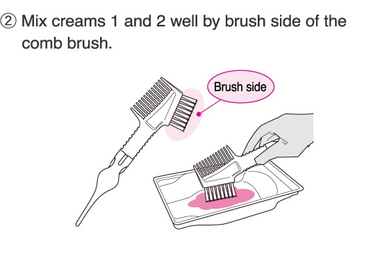 2.Mix creams 1 and 2 well by brush side of the comb brush.