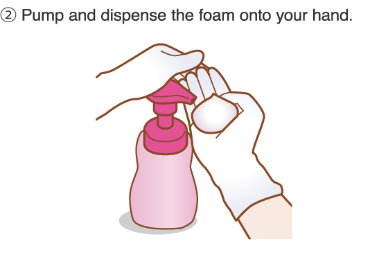 2.Pump and dispense the foam onto your hand.