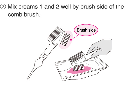 2.Mix creams 1 and 2 well by brush side of the comb brush.