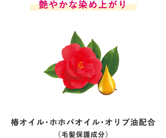 艶やかな染め上がり 椿オイル ホホバオイル オリブ油配合 毛髪保護成分